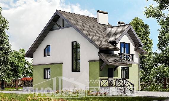 120-003-П Проект двухэтажного дома мансардой, недорогой загородный дом из поризованных блоков Курск, House Expert
