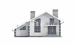 180-001-П Проект двухэтажного дома мансардой и гаражом, недорогой коттедж из блока Курчатов, House Expert