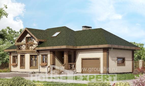 180-010-П Проект двухэтажного дома мансардный этаж и гаражом, уютный домик из бризолита Щигры, House Expert