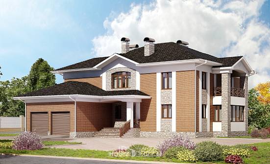 520-002-Л Проект трехэтажного дома и гаражом, современный коттедж из газобетона Курск | Проекты домов от House Expert