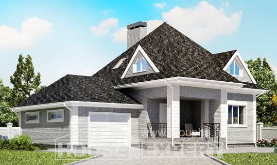 135-001-Л Проект двухэтажного дома мансардой и гаражом, доступный домик из кирпича Железногорск, House Expert
