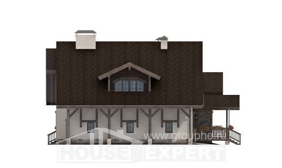 340-003-П Проект двухэтажного дома с мансардой и гаражом, большой загородный дом из кирпича Железногорск, House Expert