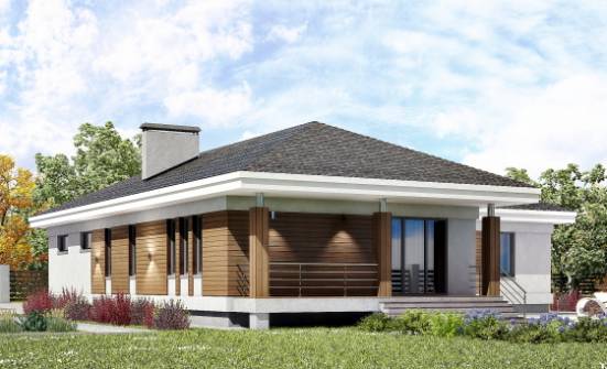 165-001-П Проект одноэтажного дома и гаражом, бюджетный коттедж из керамзитобетонных блоков Щигры | Проекты домов от House Expert