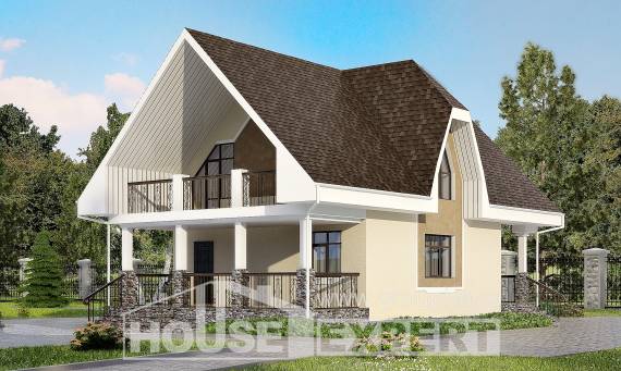 125-001-Л Проект двухэтажного дома мансардой, доступный домик из пеноблока Железногорск, House Expert