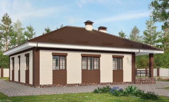 160-015-П Проект одноэтажного дома и гаражом, компактный домик из теплоблока Курск | Проекты домов от House Expert