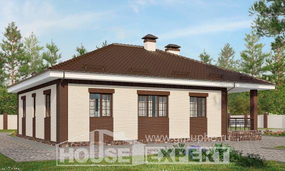160-015-П Проект одноэтажного дома и гаражом, компактный дом из твинблока Щигры, House Expert