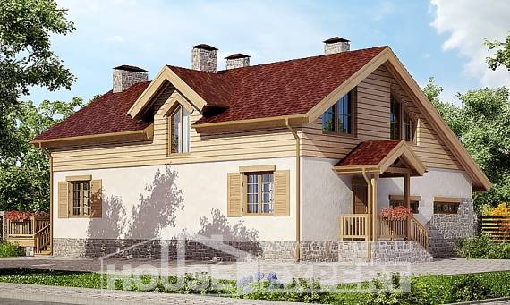165-002-П Проект двухэтажного дома с мансардой и гаражом, уютный домик из блока Курчатов, House Expert