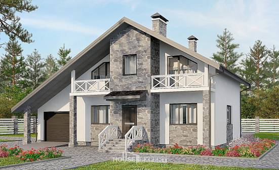 180-017-Л Проект двухэтажного дома с мансардой и гаражом, красивый домик из газосиликатных блоков Щигры | Проекты домов от House Expert
