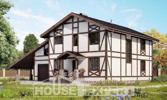 250-002-Л Проект двухэтажного дома мансардой и гаражом, просторный домик из кирпича Курск, House Expert