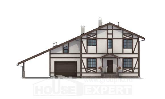 250-002-Л Проект двухэтажного дома мансардой, гараж, классический дом из кирпича Курск, House Expert