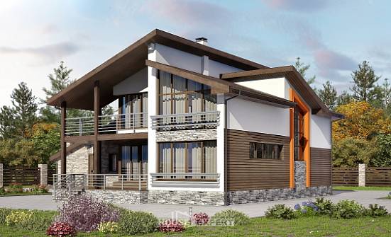 240-004-П Проект двухэтажного дома с мансардой и гаражом, средний дом из пеноблока Железногорск | Проекты домов от House Expert