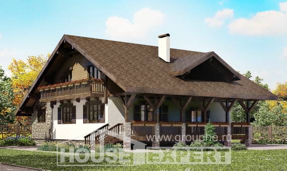 220-005-П Проект двухэтажного дома с мансардным этажом, гараж, уютный домик из кирпича Курчатов, House Expert
