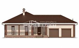 160-015-П Проект одноэтажного дома и гаражом, недорогой домик из твинблока Курск, House Expert