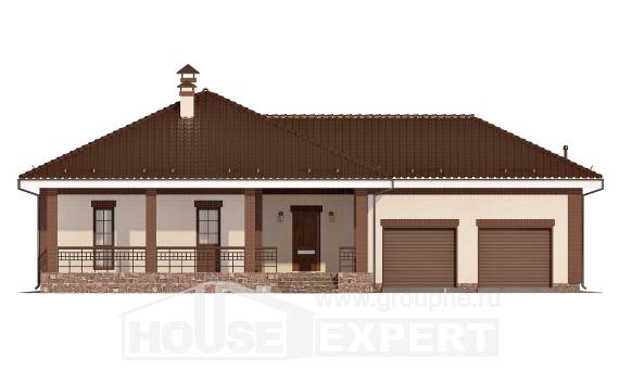 160-015-П Проект одноэтажного дома и гаражом, недорогой домик из твинблока Курск, House Expert