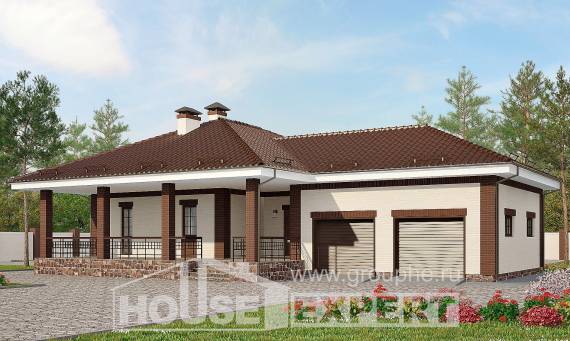 160-015-П Проект одноэтажного дома, гараж, бюджетный коттедж из поризованных блоков Щигры, House Expert